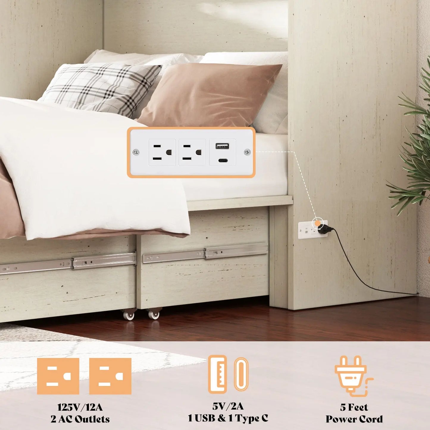 Colton Foldable Murphy Bed Amerlife Queen / Rustic White