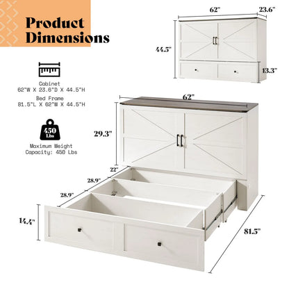 Colton Foldable Murphy Bed Amerlife Queen / Rustic White