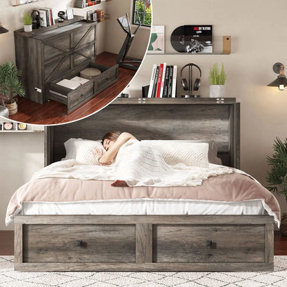 Colton Foldable Murphy Bed Amerlife Queen / Rustic Grey