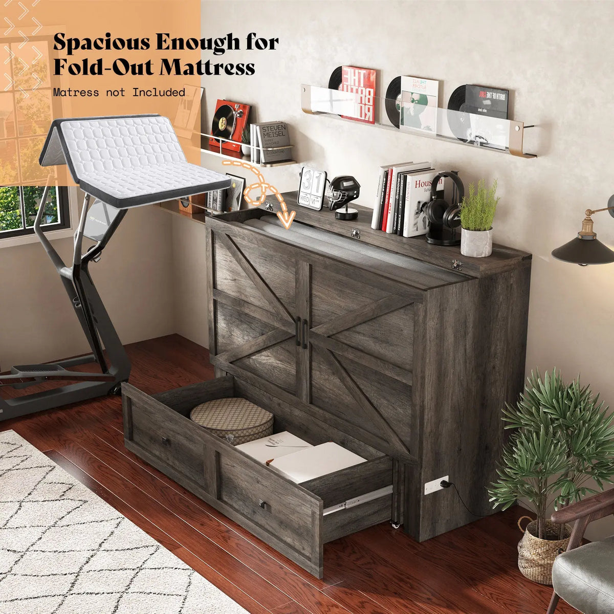 Colton Foldable Murphy Bed Amerlife Queen / Rustic Grey