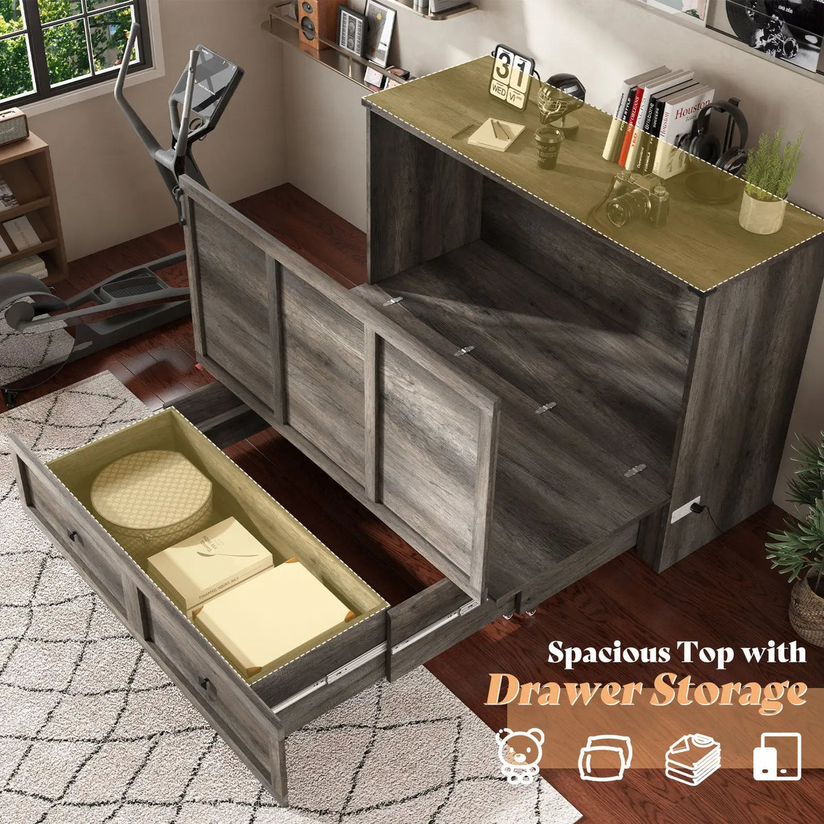 Colton Foldable Murphy Bed Amerlife Queen / Rustic Grey