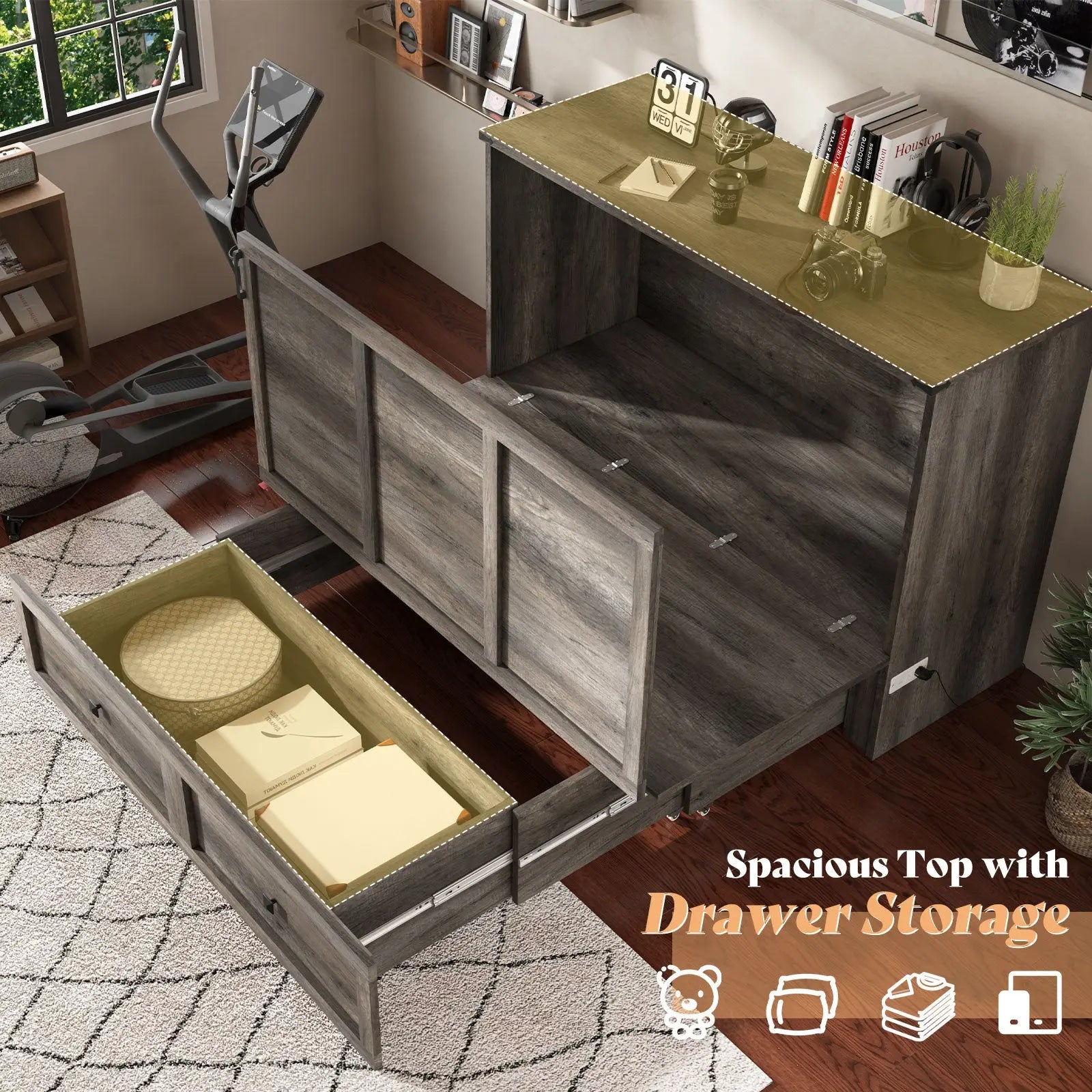 Colton Foldable Murphy Bed Amerlife Queen / Rustic Grey