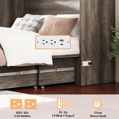 Colton Foldable Murphy Bed Amerlife Queen / Rustic Grey