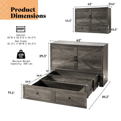 Colton Foldable Murphy Bed Amerlife Queen / Rustic Grey