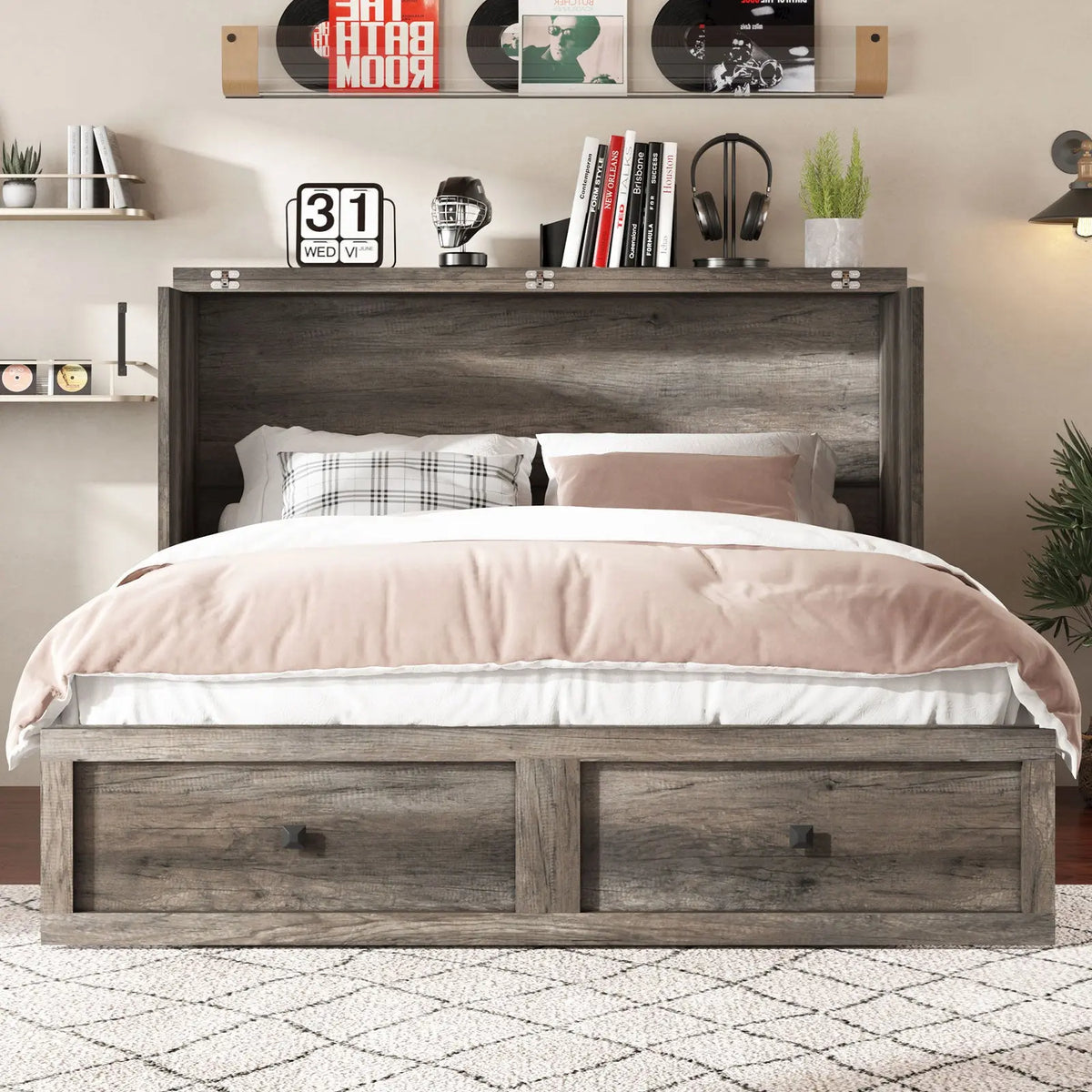Colton Foldable Murphy Bed Amerlife Queen / Rustic Grey