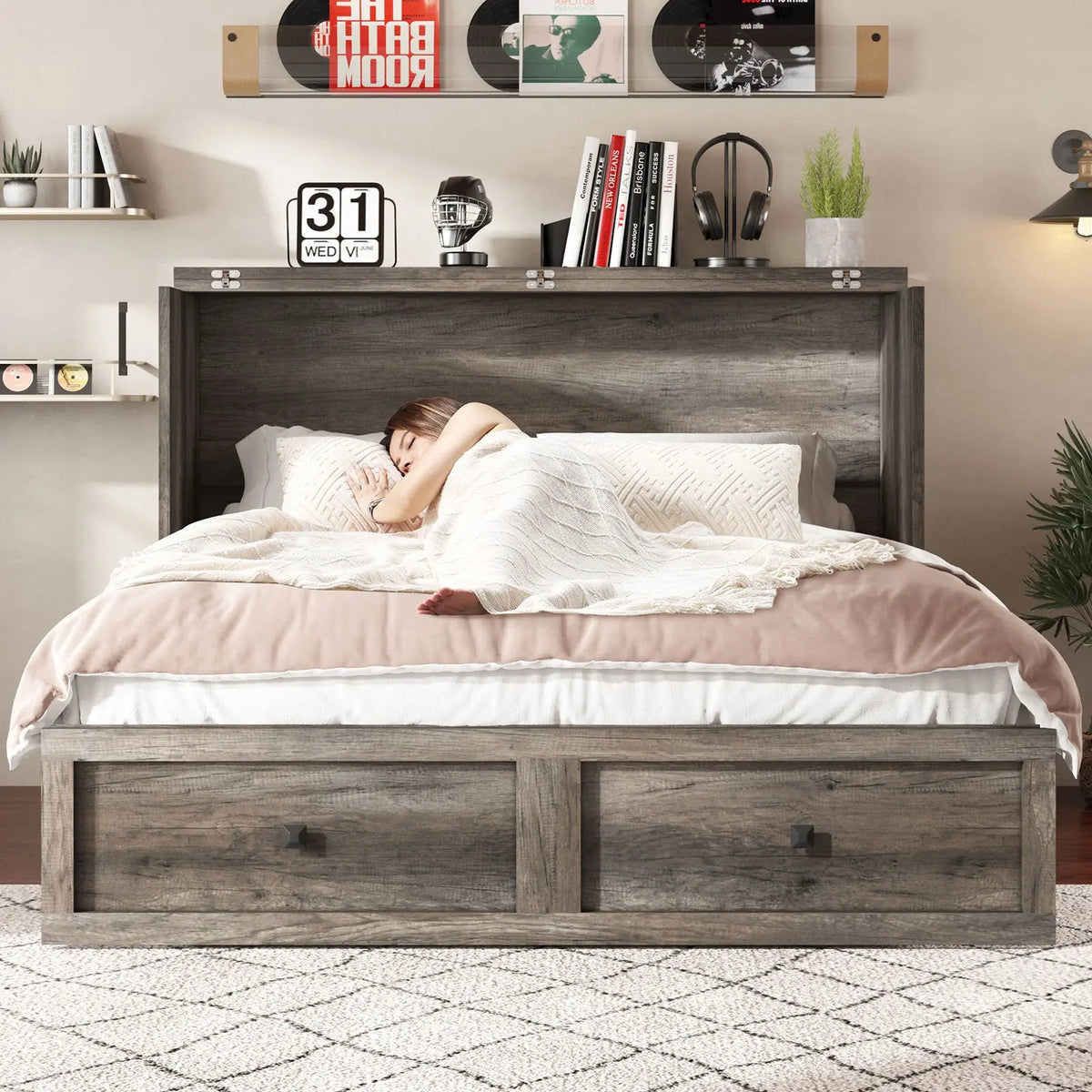 Colton Foldable Murphy Bed Amerlife Queen / Rustic Grey