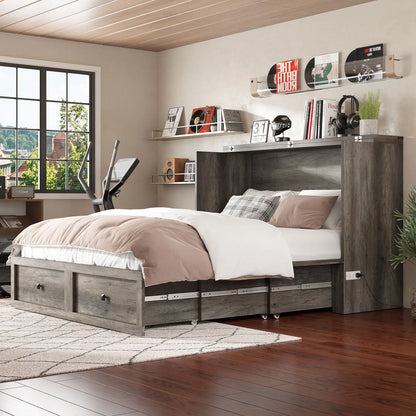 Colton Foldable Murphy Bed Amerlife Queen / Rustic Grey