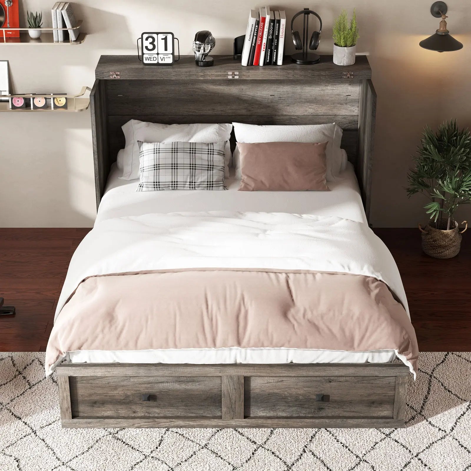 Colton Foldable Murphy Bed Amerlife Queen / Rustic Grey