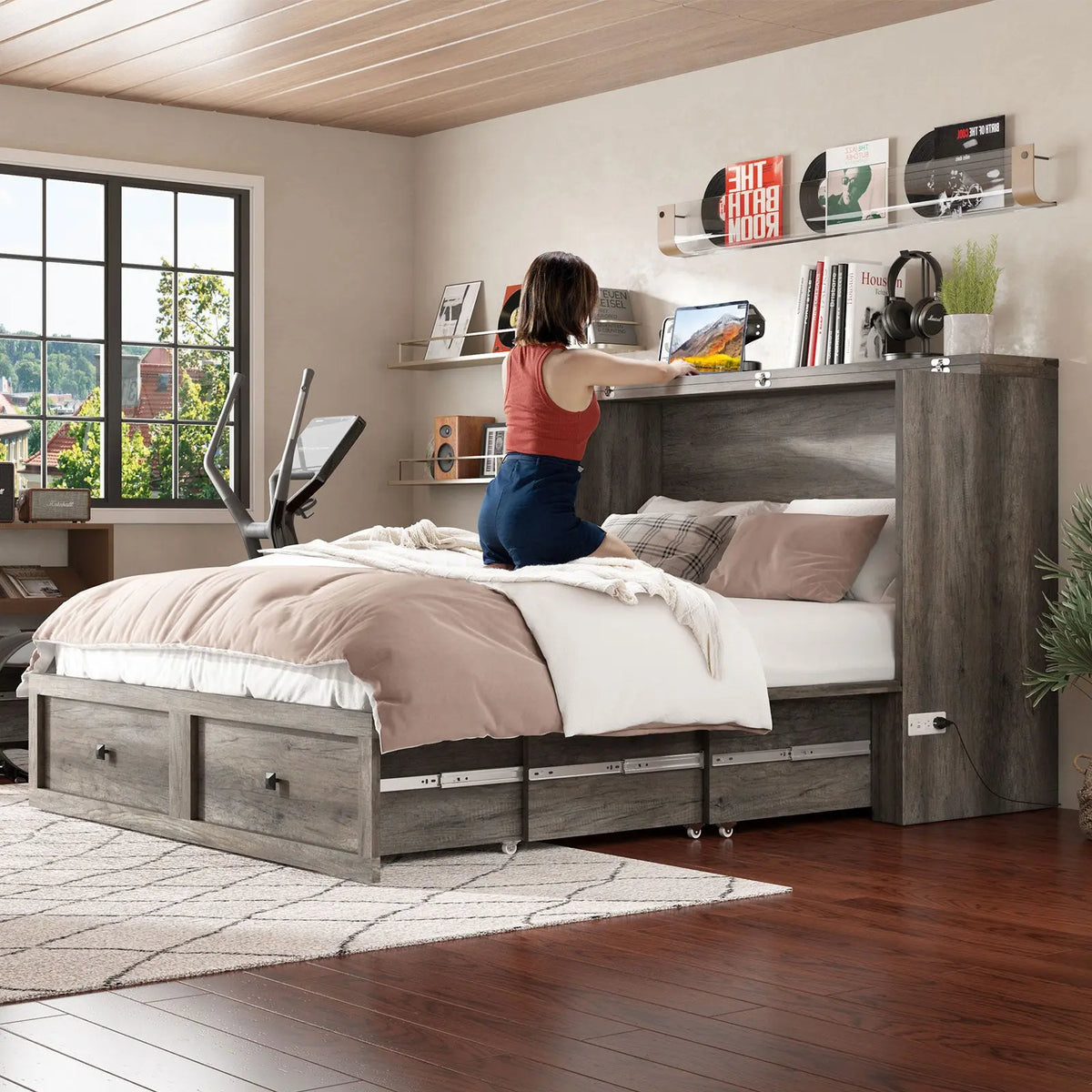 Colton Foldable Murphy Bed Amerlife Queen / Rustic Grey
