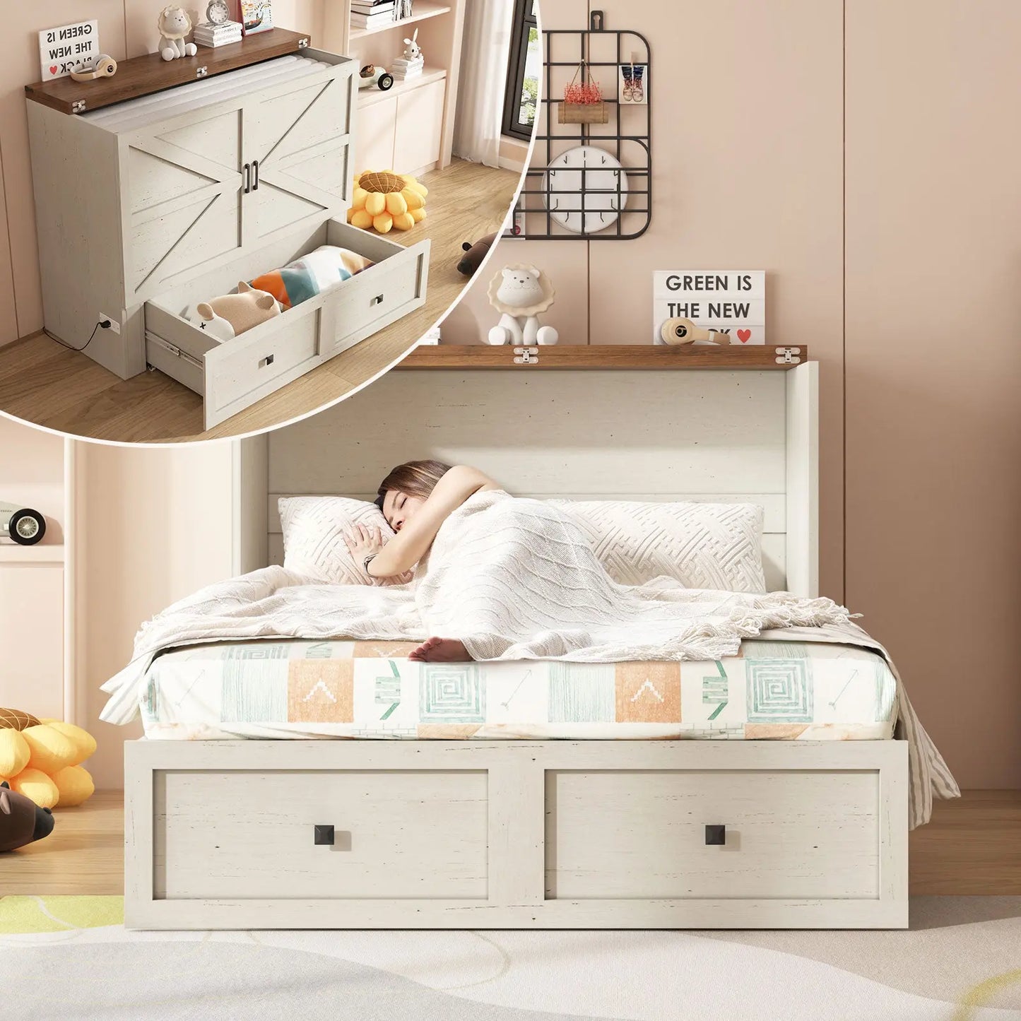 Colton Foldable Murphy Bed Amerlife Full / Rustic White