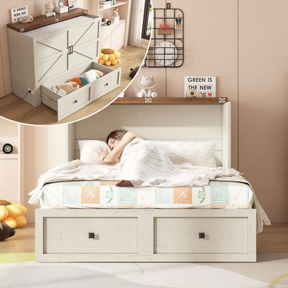 Colton Foldable Murphy Bed Amerlife Full / Rustic White