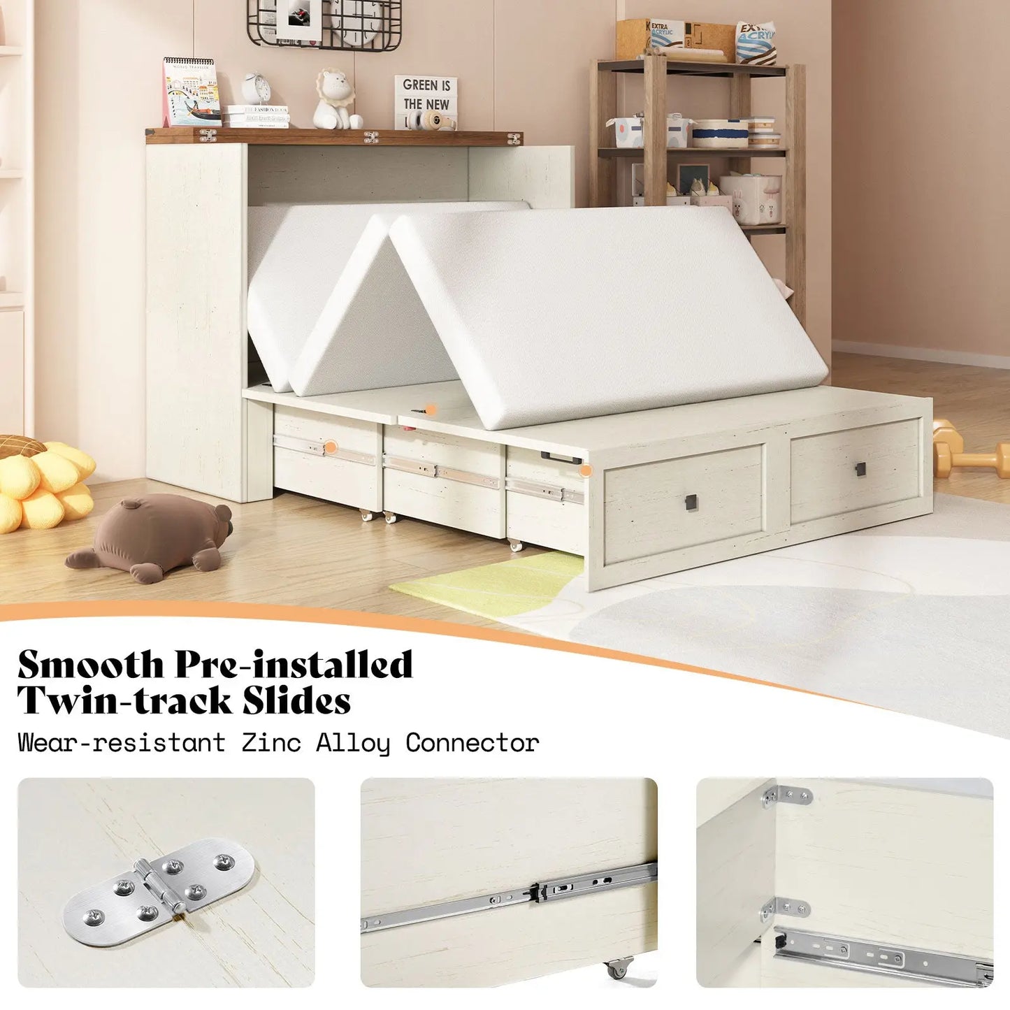 Colton Foldable Murphy Bed Amerlife Full / Rustic White