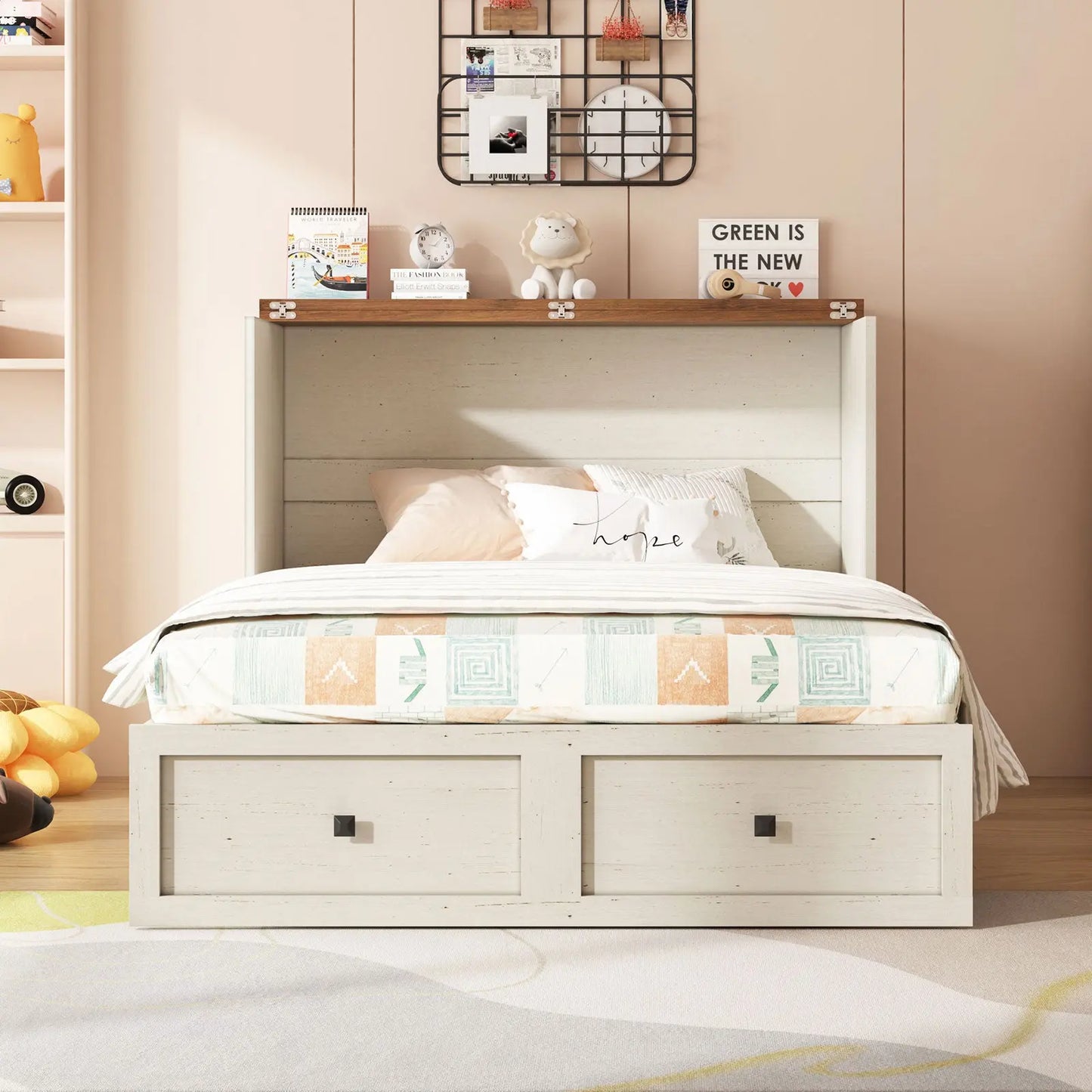 Colton Foldable Murphy Bed Amerlife Full / Rustic White