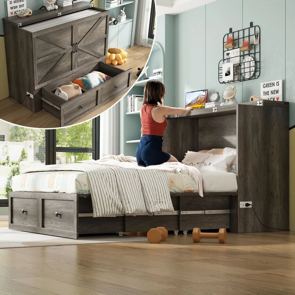 Colton Foldable Murphy Bed Amerlife Full / Rustic Grey