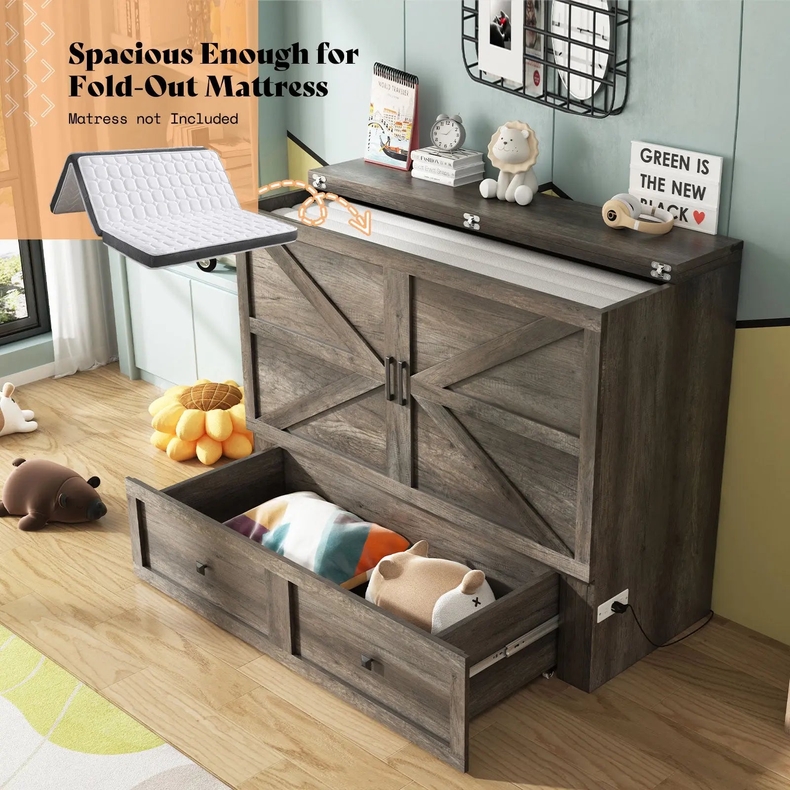 Colton Foldable Murphy Bed Amerlife Full / Rustic Grey