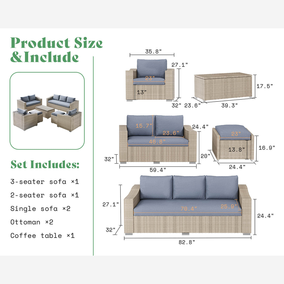 Corvara 7-Piece Patio Sectional Set