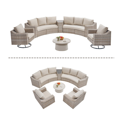 Caelo Wicker Patio Sectional Set 9 PCS - Swivel Glider & Sofa & Storage Table