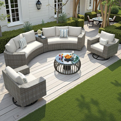 Caelo Wicker Patio Sectional Set 9 PCS - Swivel Glider & Sofa & Storage Table
