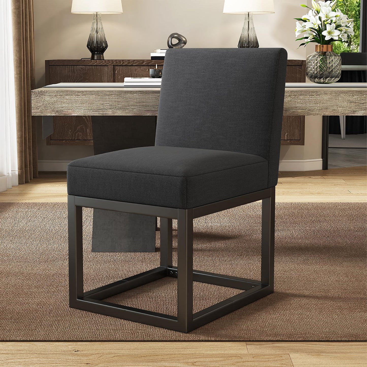 6-Piece Linen Dining Chairs Set - Black