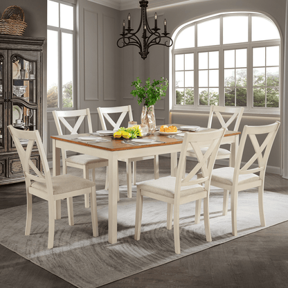 Willow 7-Piece Dining Table Set Amerlife 7-Piece / Cream & Brown