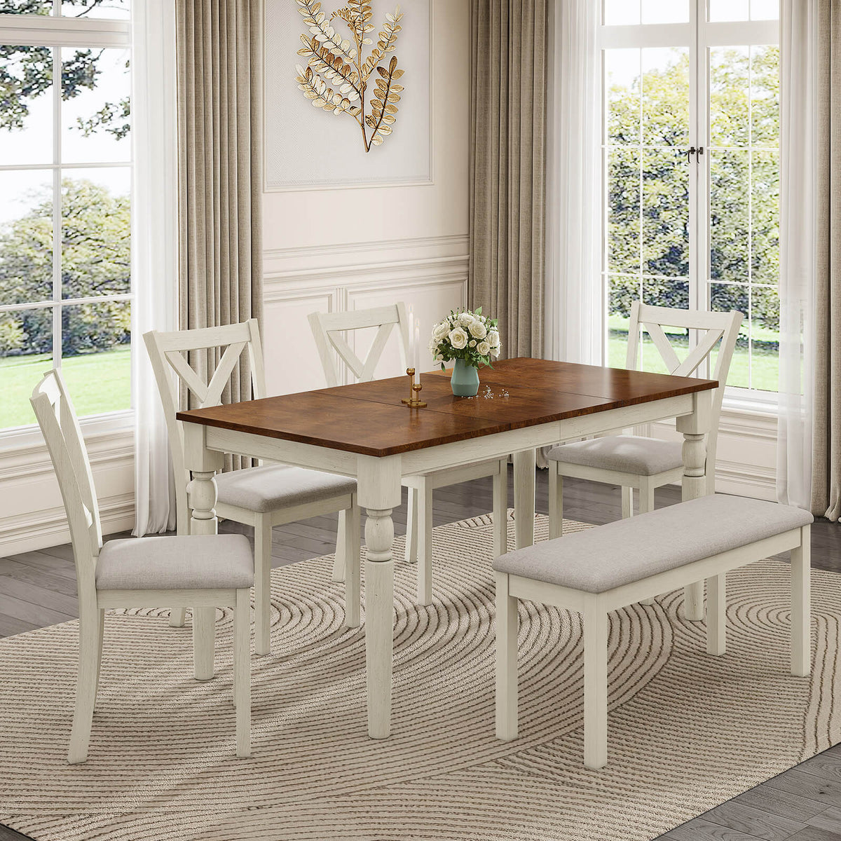 Spur 6-Piece Dining Table Set Amerlife 6-Piece / White & Brown