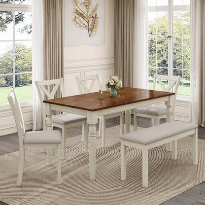 Spur 6-Piece Dining Table Set Amerlife 6-Piece / White & Brown