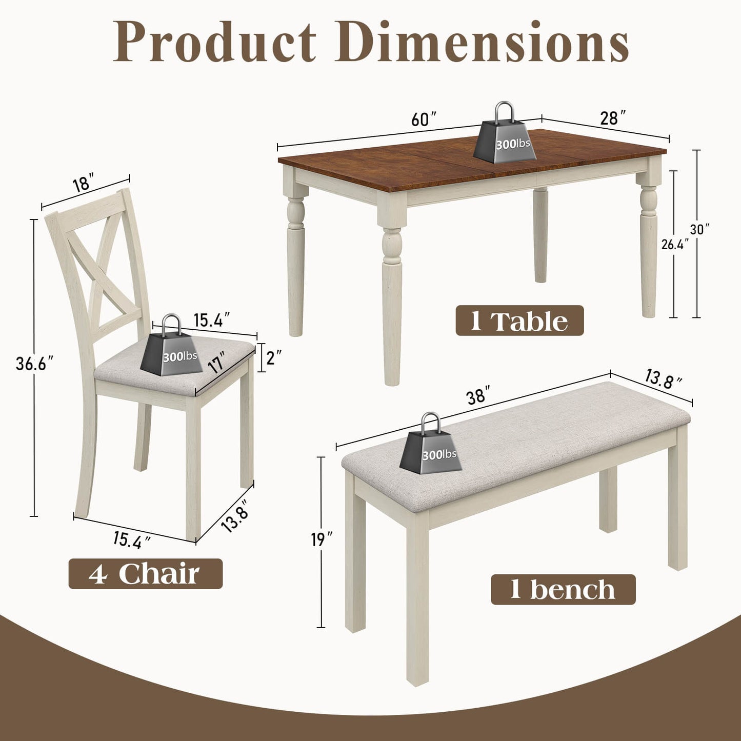 Spur 6-Piece Dining Table Set Amerlife 6-Piece / White & Brown