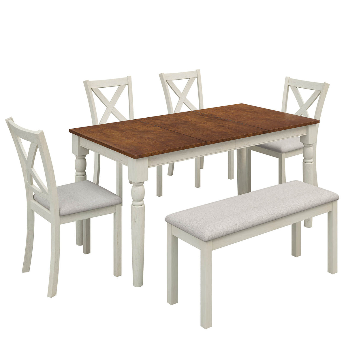 Spur 6-Piece Dining Table Set Amerlife 6-Piece / White & Brown