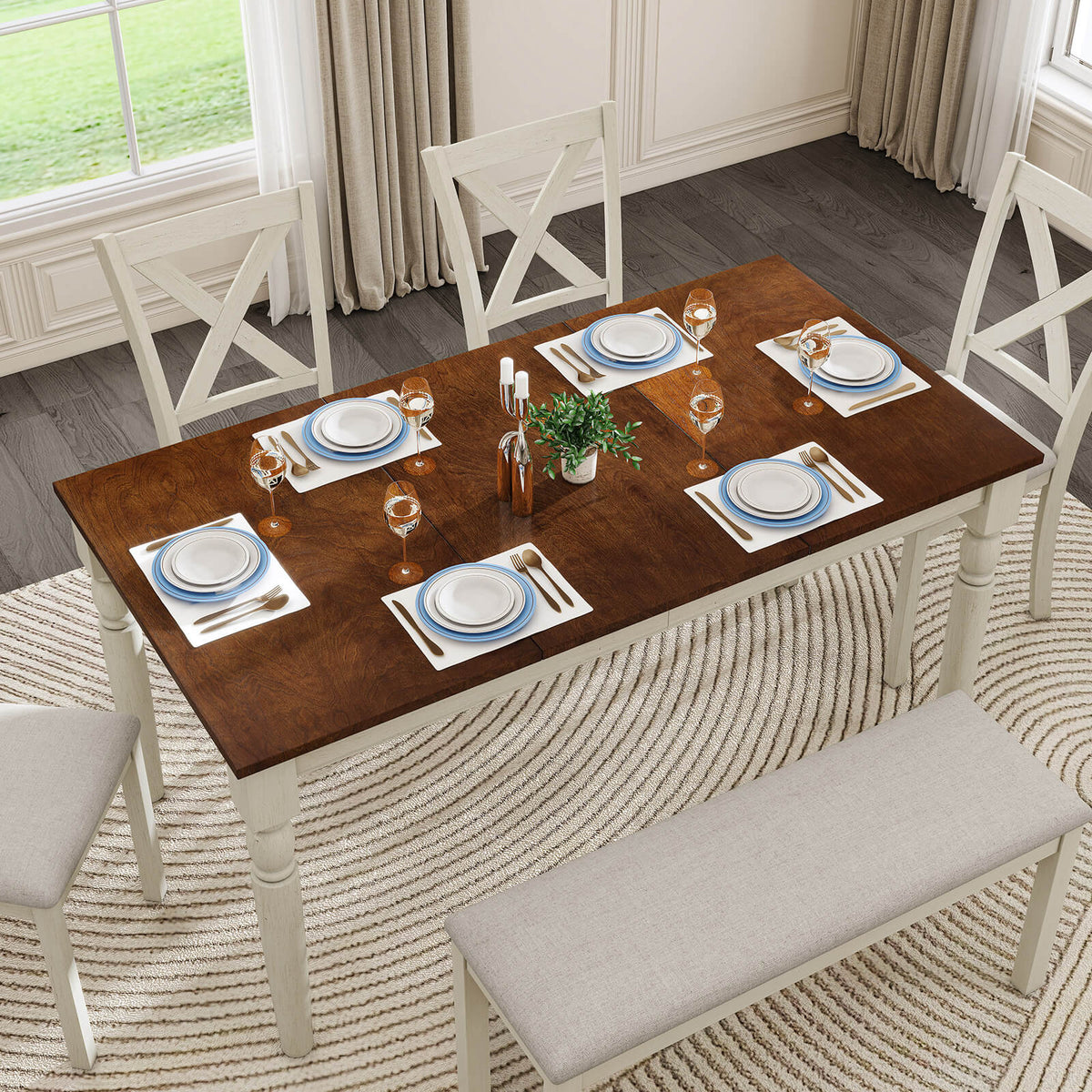 Spur 6-Piece Dining Table Set Amerlife 6-Piece / White & Brown