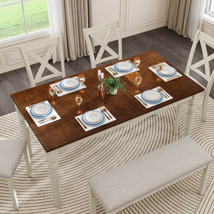 Spur 6-Piece Dining Table Set Amerlife 6-Piece / White & Brown
