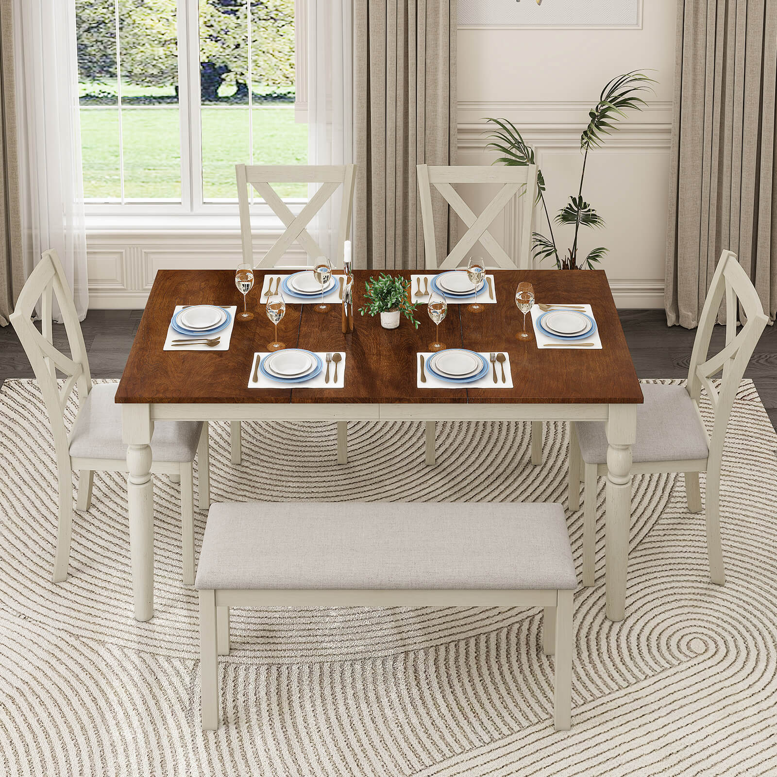 Spur 6-Piece Dining Table Set Amerlife 6-Piece / White & Brown
