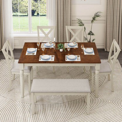 Spur 6-Piece Dining Table Set Amerlife 6-Piece / White & Brown