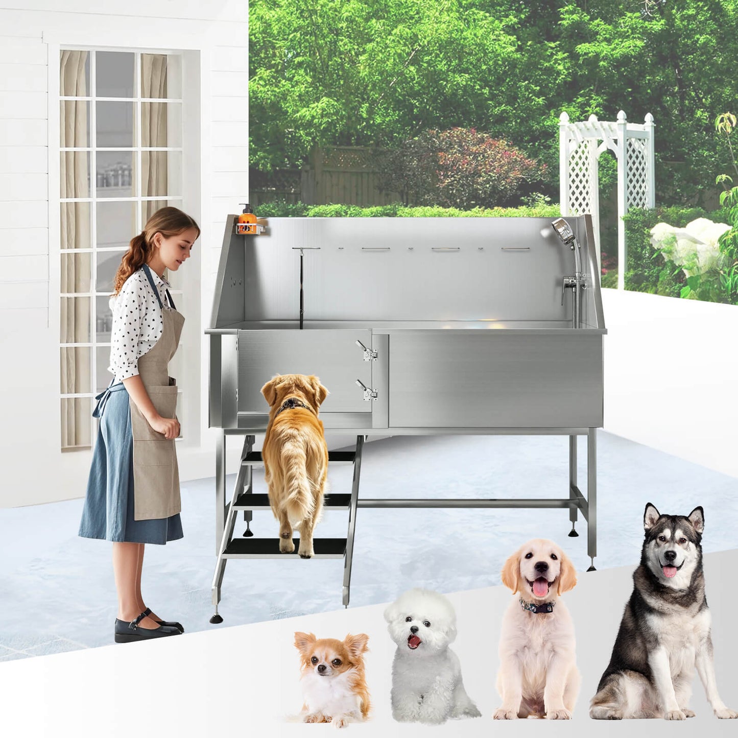 PawSpa Stainless Steel Dog Washing Station - Amerlife?-? 60-inch-Left-Ramp