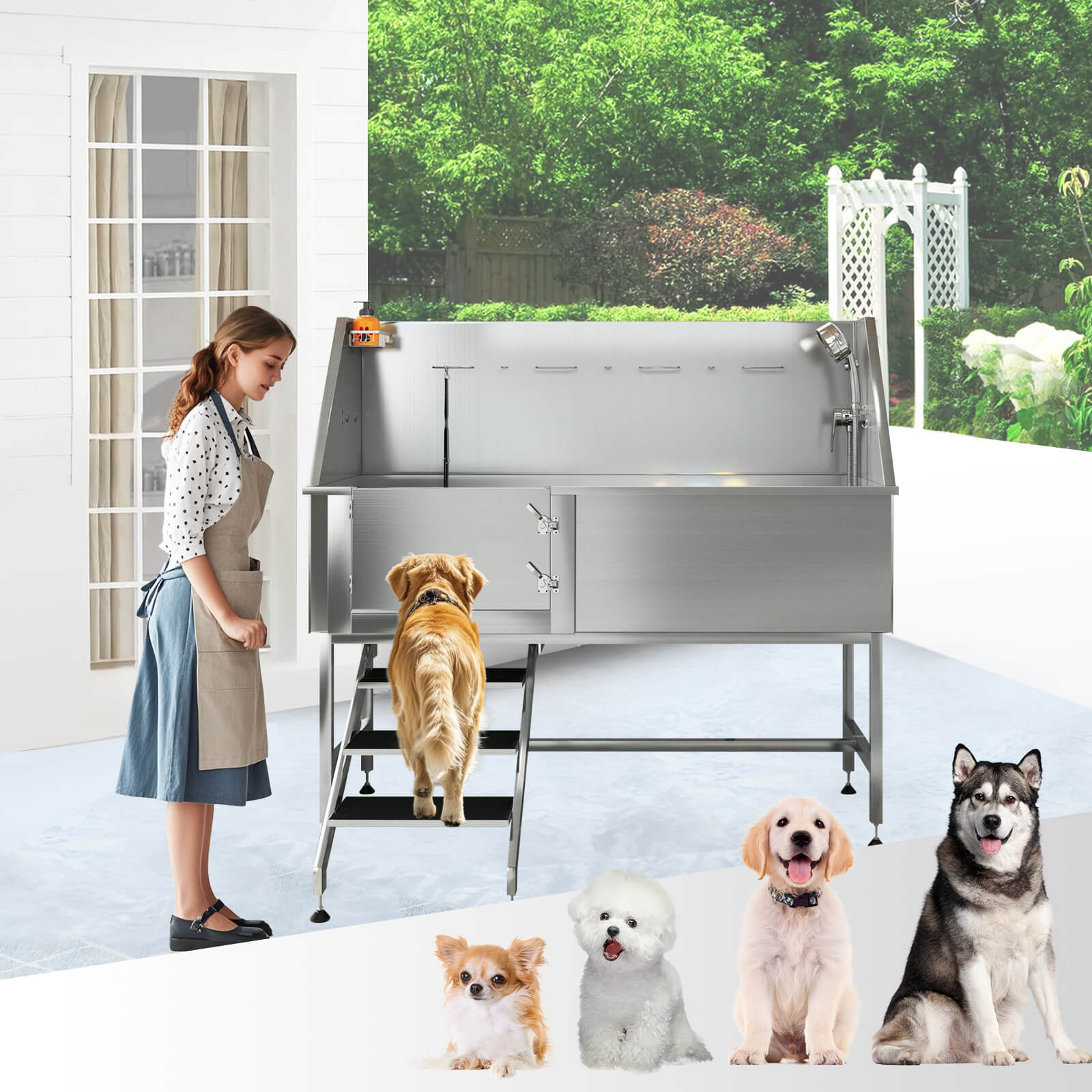 PawSpa Stainless Steel Dog Washing Station - Amerlife?-? 60-inch-Left-Ramp