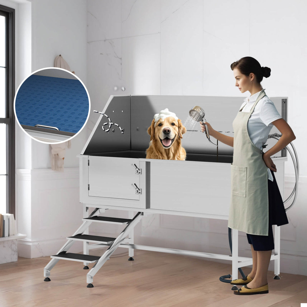 PawSpa Stainless Steel Dog Washing Station - Amerlife?-? 60-inch-Left-Ramp