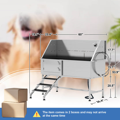 PawSpa Stainless Steel Dog Washing Station - Amerlife?-? 60-inch-Left-Ramp