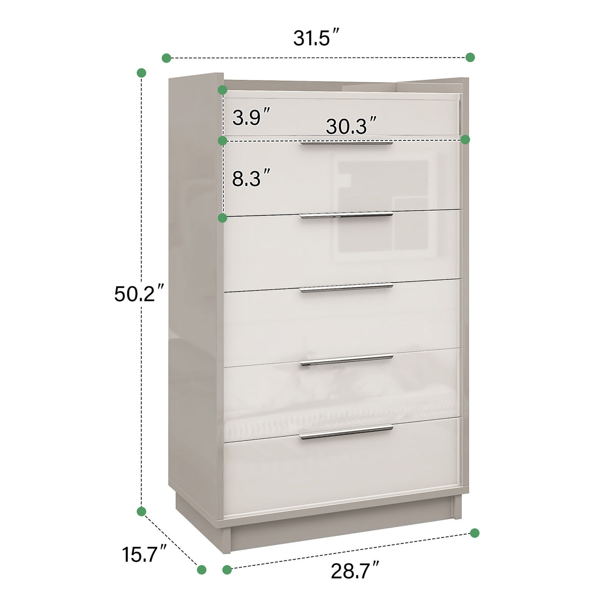 Kino 5-Drawers Dresser - White&Gray