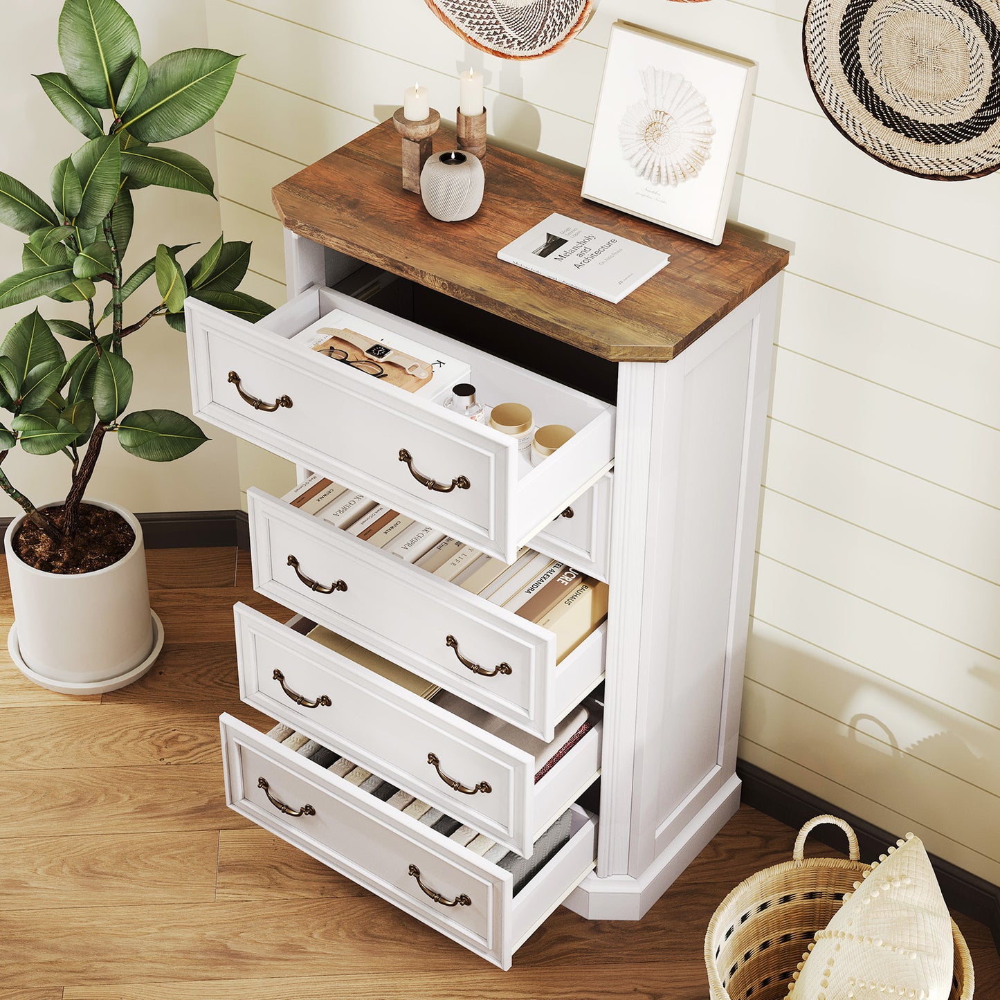 Somer 5-Drawers Dresser Bevel Shape - Antique White