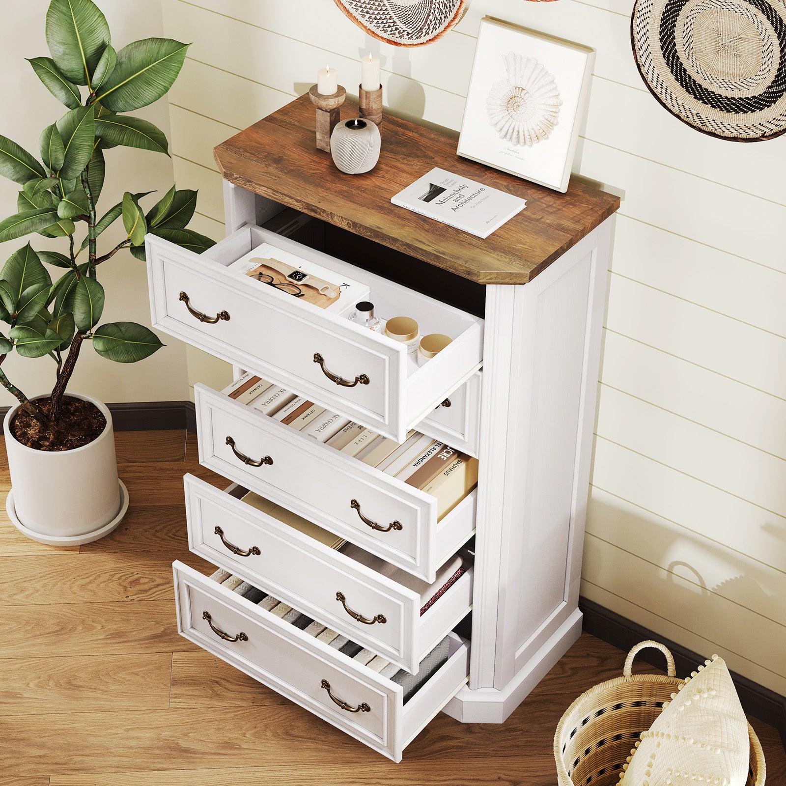 Somer 5-Drawers Dresser Bevel Shape - Antique White
