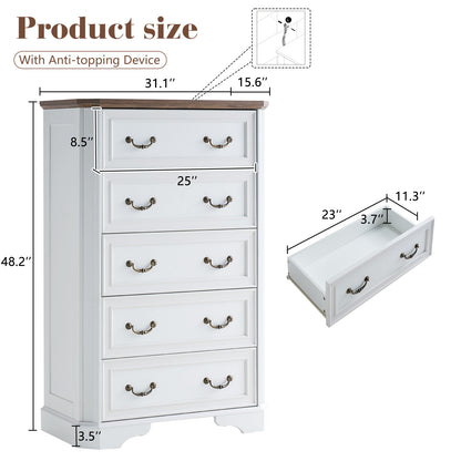 Somer 5-Drawers Dresser Bevel Shape - Antique White