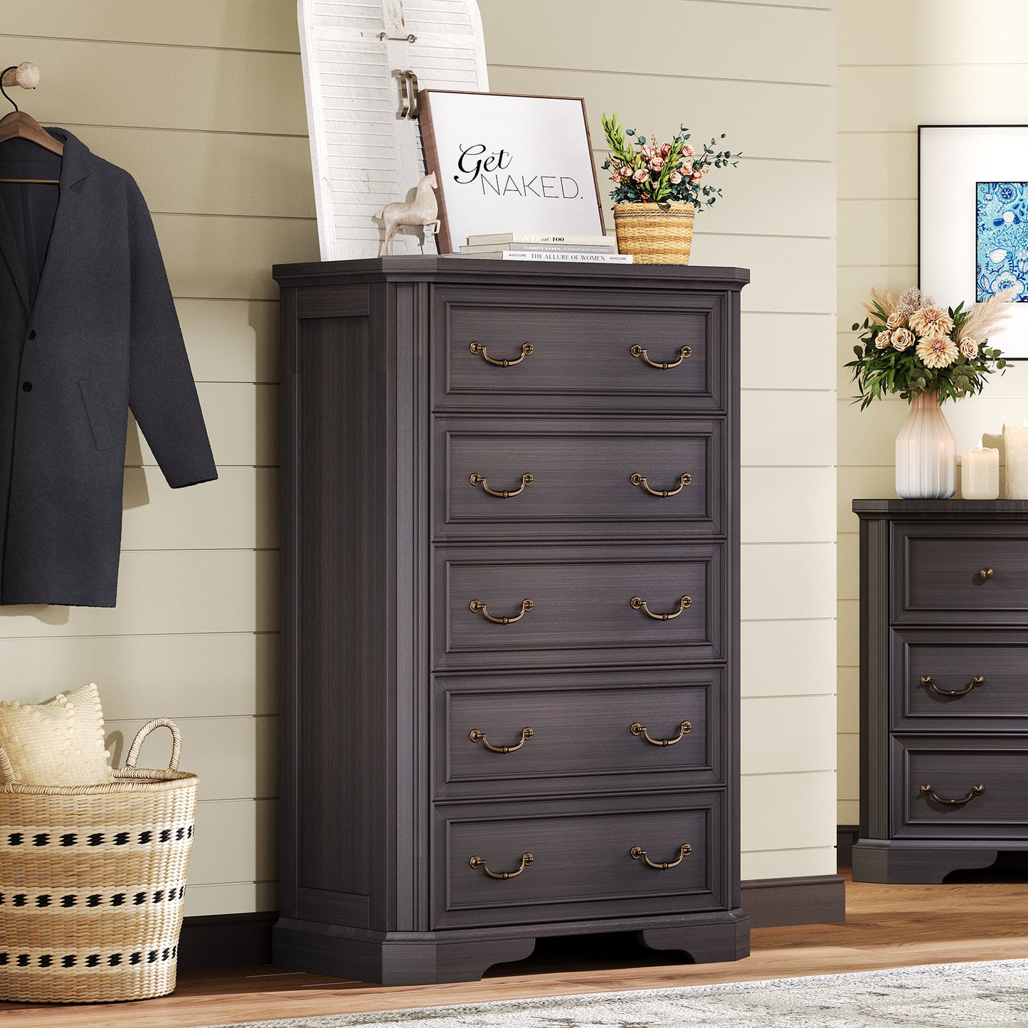 Somer 5-Drawers Dresser Bevel Shape - Golden Brown