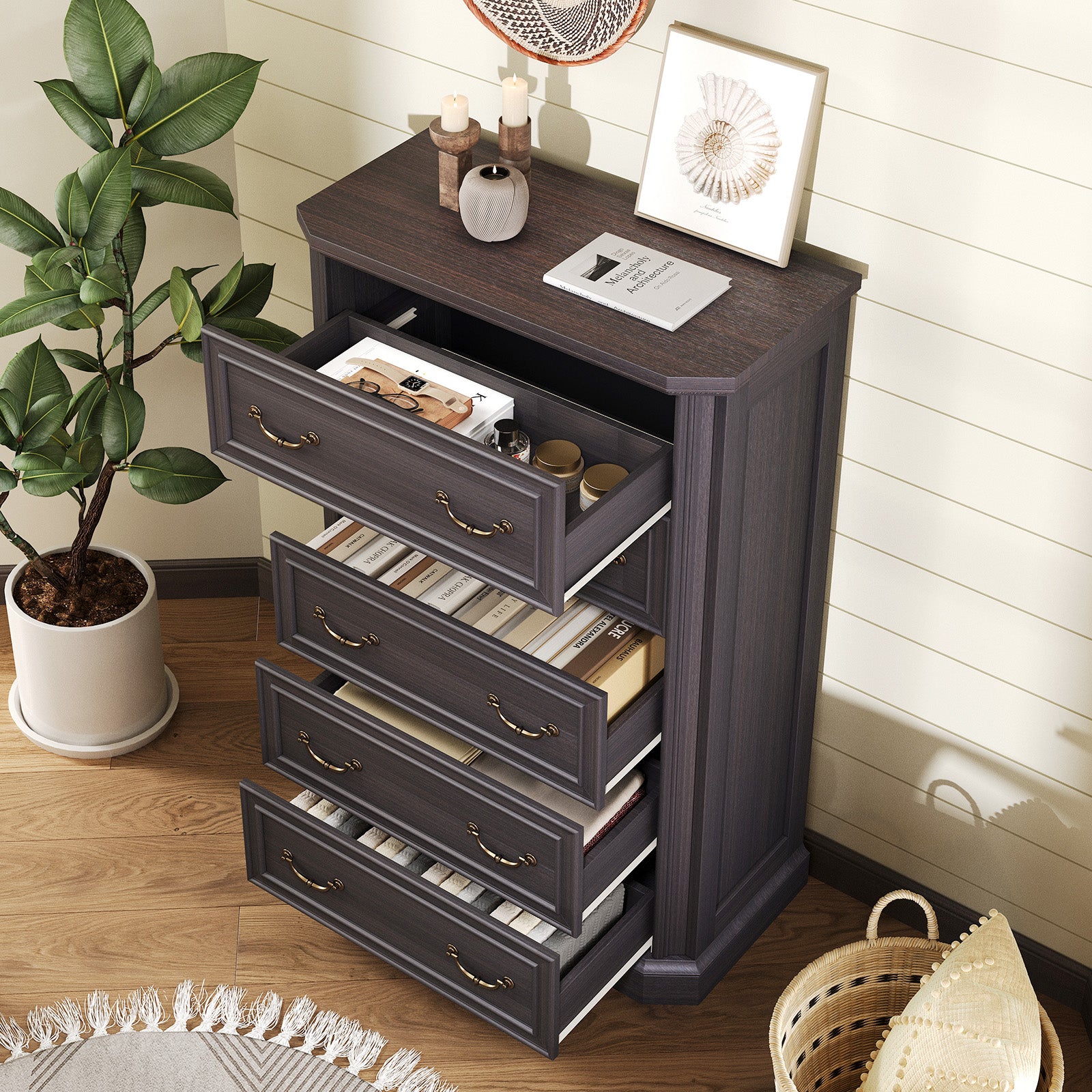 Somer 5-Drawers Dresser Bevel Shape - Golden Brown