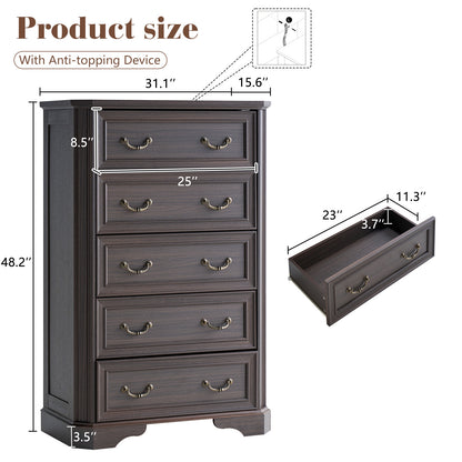 Somer 5-Drawers Dresser Bevel Shape - Golden Brown