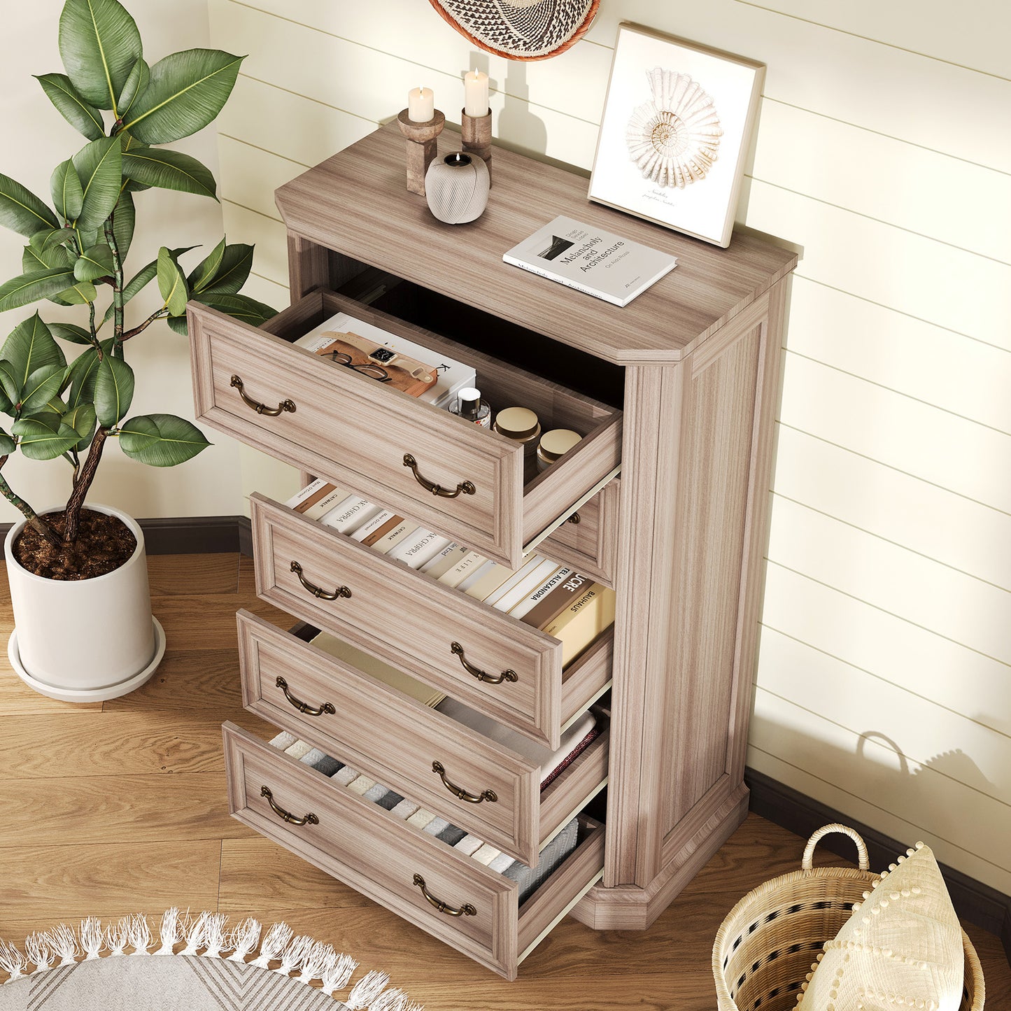 Somer 5-Drawers Dresser Bevel Shape - Grey Walnut