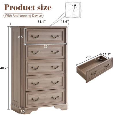 Somer 5-Drawers Dresser Bevel Shape - Grey Walnut