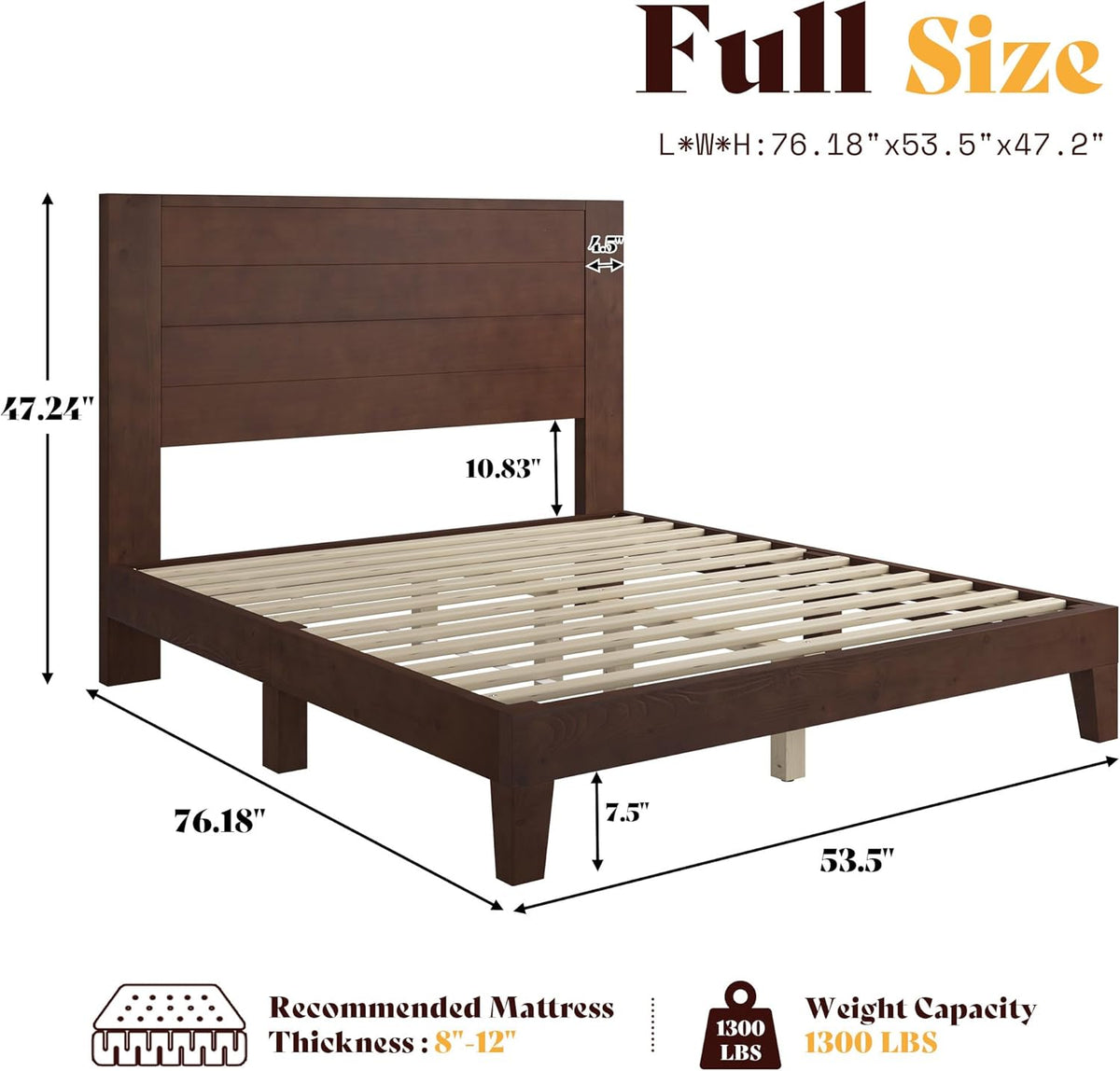 Fremont Wood Platform Bed Full size Dark Walnut
