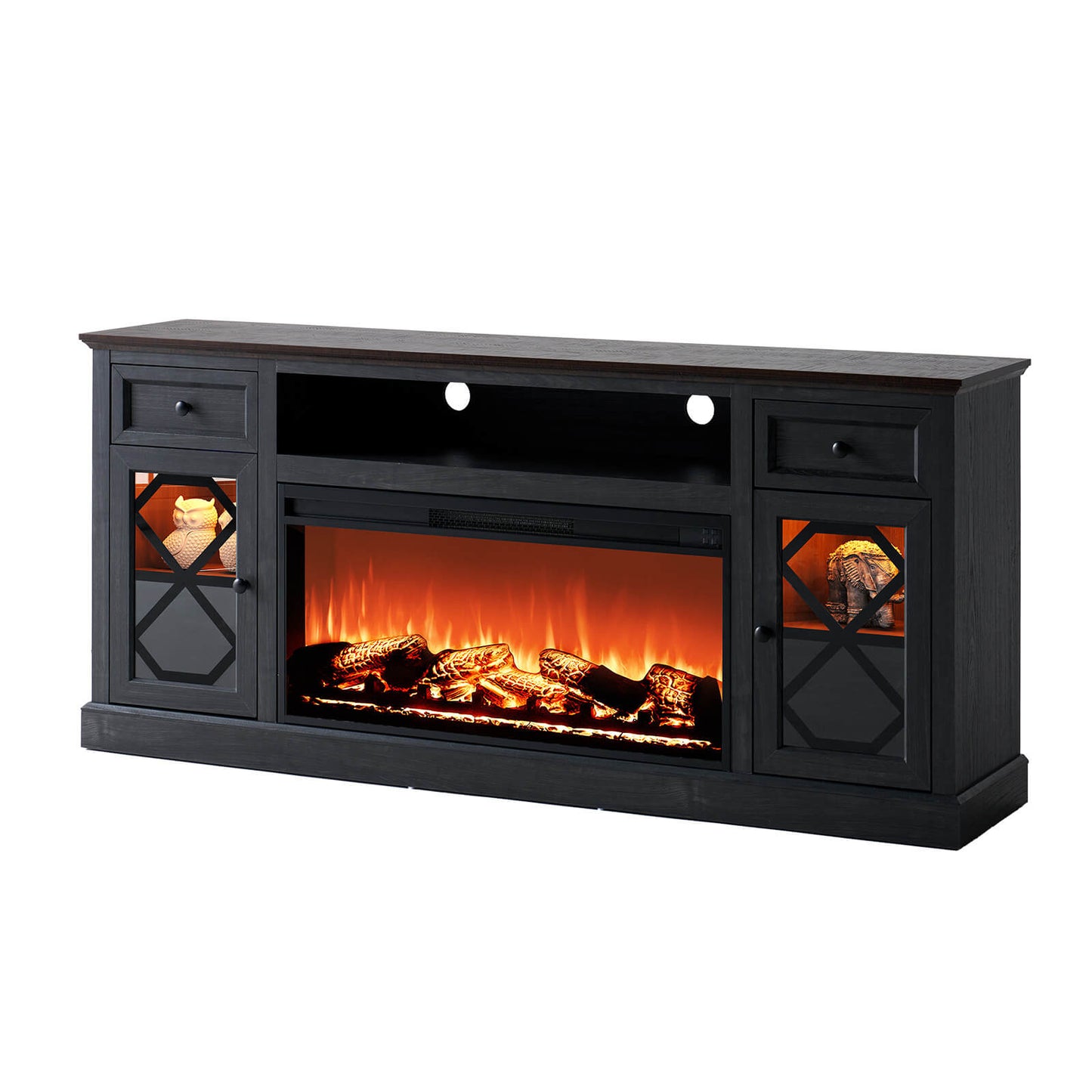Liviana 70" Fireplace TV Stand - Espresso & Drak Grey