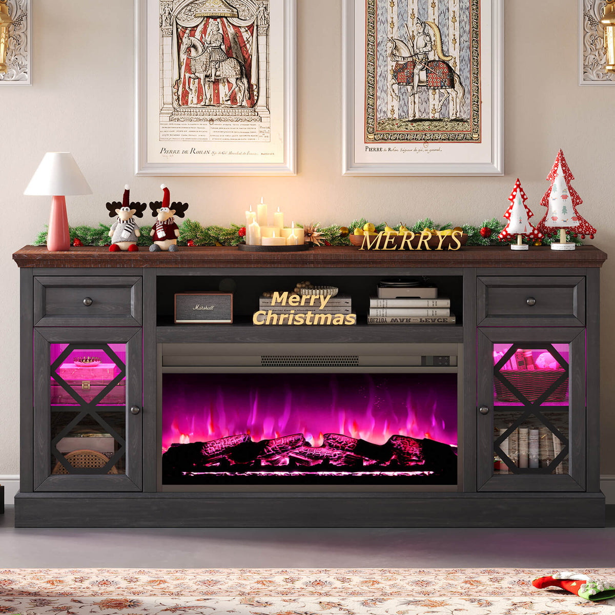Liviana 70" Fireplace TV Stand - Espresso & Drak Grey