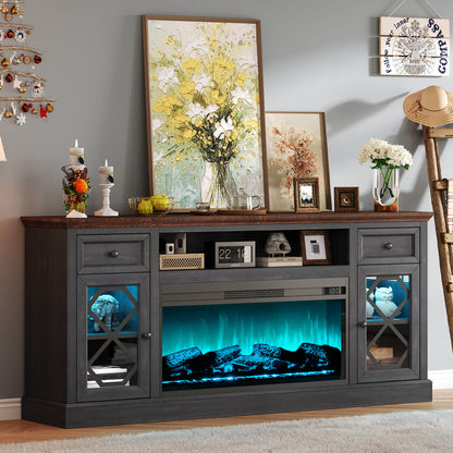 Liviana 70" Fireplace TV Stand - Espresso & Drak Grey