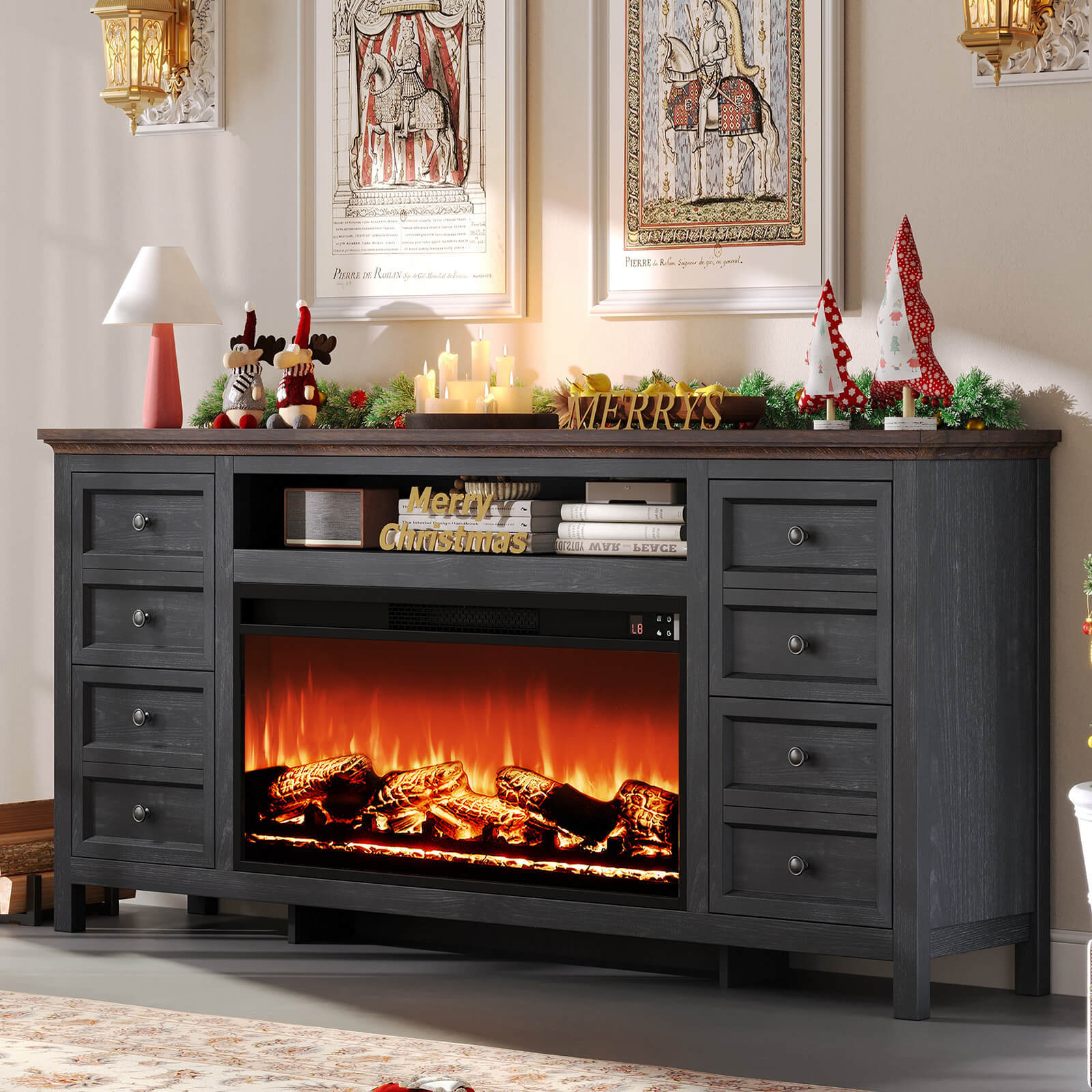 Shipston 70" Fireplace TV Stand - Espresso & Dark Gray